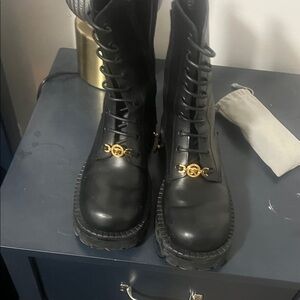 Versace Black Boots with Gold Detailing